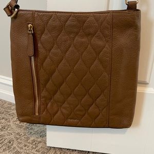 Tan leather quilted Vera Bradley crossover handbag